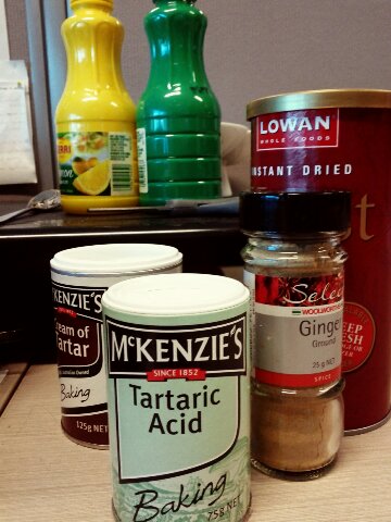 ginger-beer-ingredients.jpg Lemon juice, lime juice, cream of tartar, tartaric acid, ground ginger, baker's yeast